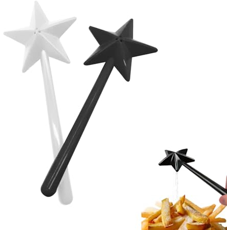 TRADERPLUS - Juego de 2 saleros y pimenteros con agujeros para decoración de mesa, varita mágica en forma de estrella (negro + blanco)