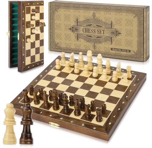 Peradix Magnetic Schachspiel/2 Extra Damen,Schachbrett Holz Hochwertig,Schach für Kinder Jahre Mit Staunton Schachfiguren,Klappbare Schachspiel für Anfänger Reisen 30cm