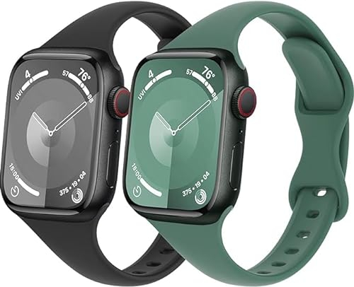 Schlank Sportarmband für Apple Watch Armband 40mm 41mm 44mm 45mm Ultra/2 49mm iWatch Armbänder 38mm 42mm 46mm Herren/Damen,Dünn Weich Silikon Band für Apfelband Series 10 9 8 7 6 5 4 3 2 Se 2nd