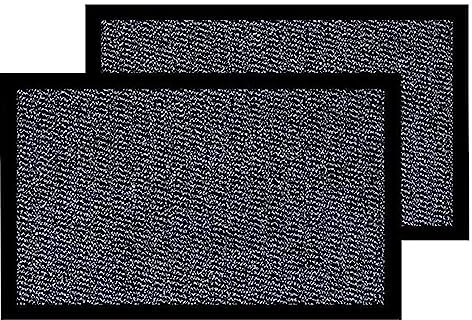 KAV Non-Slip Washable Door Mat Dirt Trapper - Dust Absorbent Entryway Rug - Front Door Decor, Durable Indoor and Outdoor Doormats for Home, Kitchen & Bathroom Mat - 60cm x 90cm - Grey/Black Pack of 2