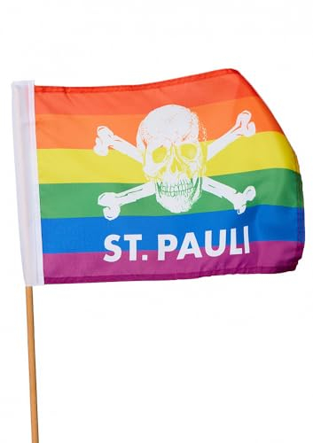 FC St. Pauli - Totenkopf Regenbogen - Fahne klein bunt, 30 x 40 cm