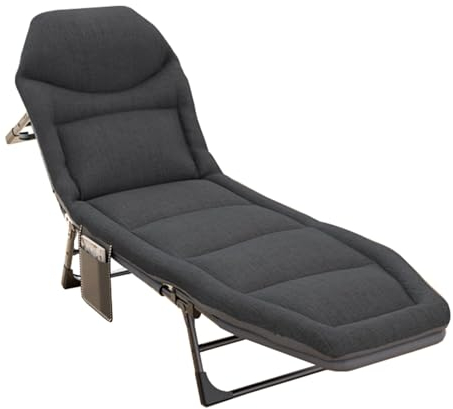RDIAYDN Klappbares Campingbett, Klappbett for Erwachsene, Liegestuhl Klappbar Campingliege, Verstellbarem RüCkenlehne for Garten, Balkon, Bis 150 Kg (Color : Dark Gray, Größe : 190x65cm)