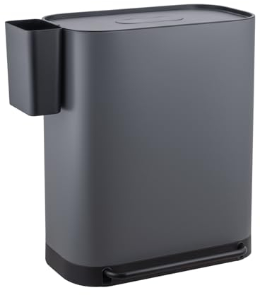 SVITA MLT2X30 Mülleimer 2 x 30 Liter Treteimer Abfalleimer 60 Liter mit 2 Fächern mit zusatz Fach freistehend mit Deckel inkl. Inneneimer für Küche in Grau