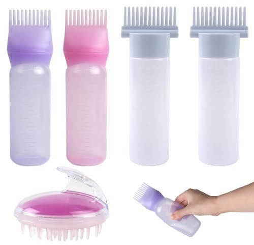 ASUNFO 4 botellas aplicadoras de peine de raíz con aplicador de aceite capilar para masaje del cuero cabelludo para tinte para el cabello