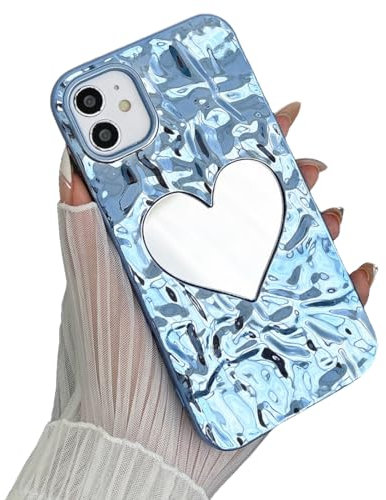 IMEIKONST Case for iPhone 11 Pro, 3D Luxury Pleats Wavy Heart Mirror TPU Bumper Glitter Case for Girls Women Lightweight Shockproof Protective Cover for iPhone 11 Pro. Blue AXJ
