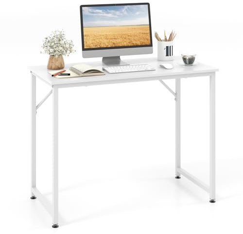 GIANTEX Escritorio de Ordenador con Marco de Metal y Tablero de Madera, Mesa de Trabajo Rectangular Multiusos, 100 x 50 x 77 cm, Escritorio Moderno para Dormitorio, Salón (Blanco)