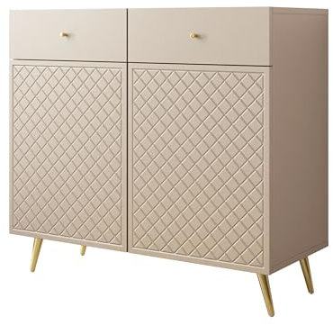 Mirjan24 Kommode Temerra 2D2SZ mit 2 Schubladen und 2 Türen, gefräster Front, B:100 x H:92 x T:42 cm, Highboard, Anrichte, Sideboard, Mehrzweckschrank, Wohnzimmerschrank (Sandbeige)