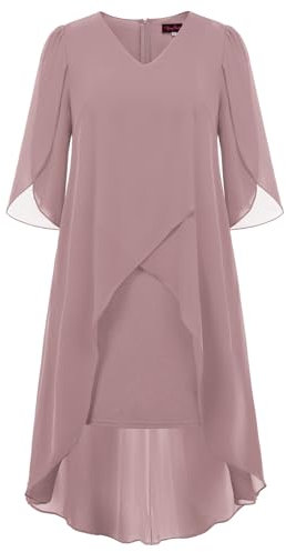 Hanna Nikole Femmes Robe de Soirée Grande Taille Effet Deux Pièces Manches 3/4 Pétales Ourlet Irrégulier Rose Violet S