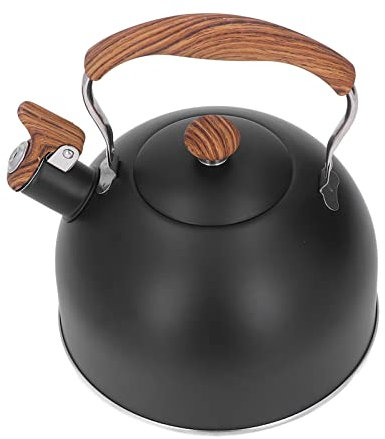 Bollitore per tè con fischio in acciaio inossidabile da 2,5 litri con manico in legno per tè, caffè, latte, acqua Bollitore a ebollizione rapida di grande capacità con promemoria