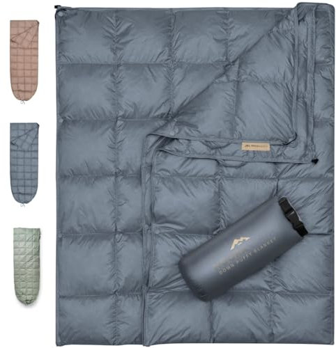 Noora North Daunen-Campingdecke mit Fußkasten, leicht, verstaubar, wasserabweisend, für Rucksackreisen, warm, flauschig, kompakt, Outdoor-Überwurf, 132 x 190 cm, mit Packsack für Stadion, Wandern und