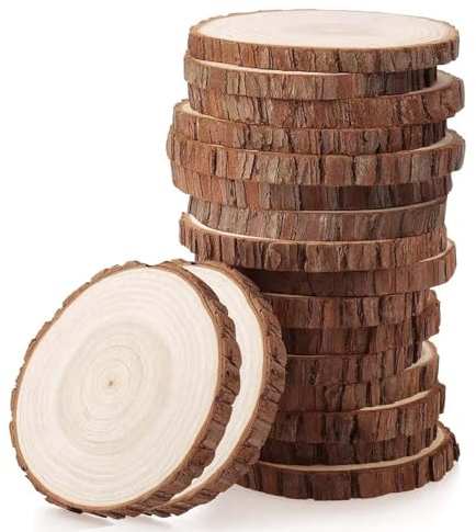 WUERKIYA Rondin de Bois de 6-7cm – Ensemble de 18 Rondelles de Bois de 1cm d'épaisseur, Tasseau Bois, Plateau Bois Rond pour la décoration et l'artisanat DIY, Fournitures artistiques, Rondin