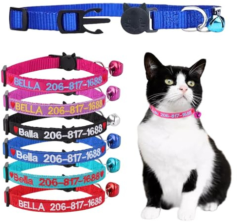 2 Pezzi Collare per gatti personalizzato, collari per gatti identificativi ricamati con nome e numero di telefono, collare in nylon per fibbia di rilascio di sicurezza con campanello