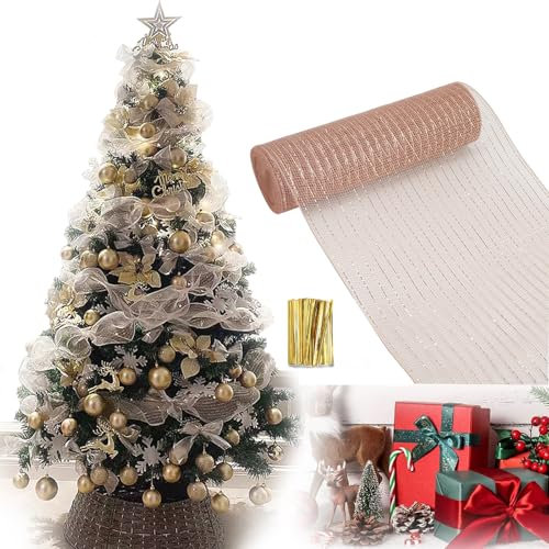 Ornamenti Per Alberi Di Natale, Nastro In Rete Metallica, Rotolo Di Rete Per Decorazioni Natalizie, Ghirlanda Di Scale Natalizie ghirlande metalliche scintillanti26X910CM (oro rosa)