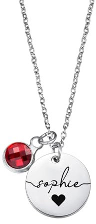 MMXX Collana con Nome e Pietra Portafortuna Collana con Nome Personalizzato per Donna Regali Personalizzati con 1-6 Pietre Portafortuna per la Festa Della Mamma/Anniversario (Argento Colore)