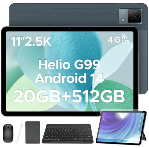 DOOGEE T40 Tablet with Keyboard, 11 Inch Tablet with Pen, 20GB+512GB/2TB TF, Helio G99 Octa-core, Android 14 Tablets with Sim Card Slots, 8580mAh, 16MP/3.5mm Jack/Hi-Res/5G WiFi/Quad Speakers, Gray