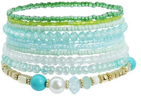 APMGONT Bohemian Beaded Multi-Layer Armbänder Stackable Stretch Strand Crystal Beaded Bangles Boho Handmade Armbänder Schmuck Geschenke für Frauen Mädchen (Blau)