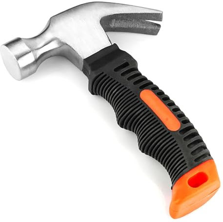 Small Claw Hammer, 1 Pcs 11.6 Oz Forged Steel Tack Stubby Hammer with Shock Absorbing Leather Handle for Pulling Out and Driving Nails (1)