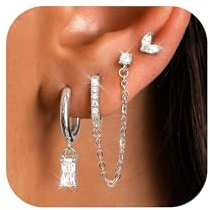 JeweBella 3 Paar Ohrringe Gold Set für Damen Hypoallergen 14K Vergoldet Piercing Ohr Medizinische Ohrstecker Kette Creolen Ohrringe mit Anhänger Knorpel Ohrringe Set für Mehrere Ohrlöcher Silber/Gold