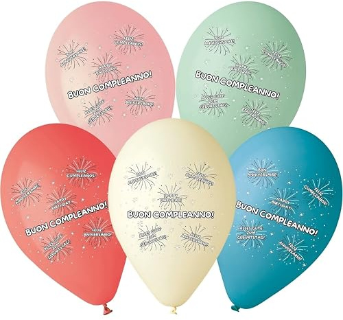 HONOS BIO - 20 biologisch abbaubare Pastellballons mit Happy Birthday in verschiedenen Sprachen, ökologische Dekorationen für Partys und besondere Anlässe