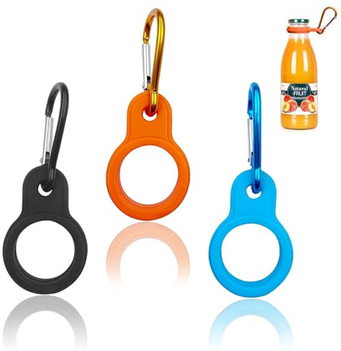 TuseRxln 3Pcs Silicone Water Bottle Buckle Clip, Portable Silicone Bottle Ring Holder with Carabiner for Hiking, Camping, Travelling, Mountaineering (Black, Orange, Sky Blue)