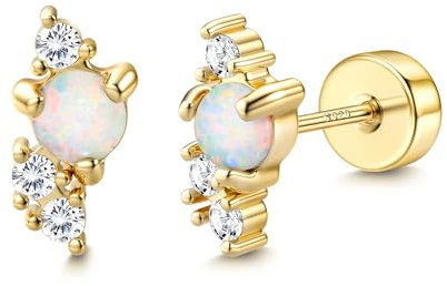 Ohrringe Silber 925 Gold Flatback - Ohrstecker Gold Klein Mit Stein - Ohrstecker Silber 925 Damen - Piercing Ohr Gold Helix Tragus Conch Piercing