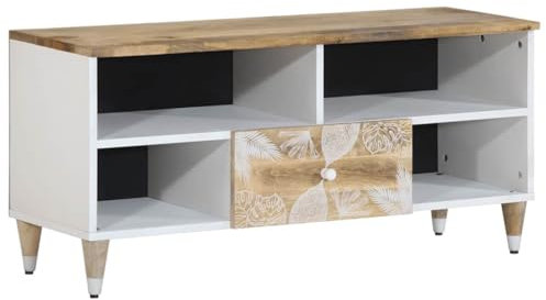 vidaXL Meuble TV 100x33,5x46 cm Bois Massif de manguier, Banc TV, Meuble HiFi, Centre de Divertissement, Buffet TV, Meuble multimédia, Console TV