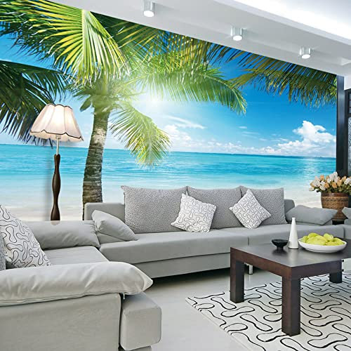 Tropical Palm Trees Peel and Stick Wallpaper Beach Sun Sky Clouds Mural for Nursery Girls Kids Bedroom Living Room Bathroom Decor 249x175cm