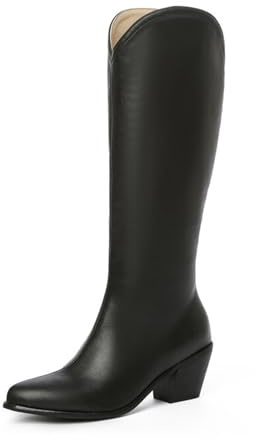 GHSIRUEU Stivali da Donna Alti al Ginocchio Elastico Stivali da Cavaliere Tacco a Blocco 6CM,Nero,37 EU