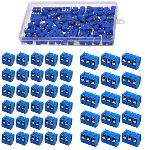 HUAZIZ 150 Pezzi 2/3 Pin Morsettiera a Vite PCB Blu 5mm, 2 Pin Plug-in PCB Vite Morsettiera per Prototipo Scheda Circuito Stampato