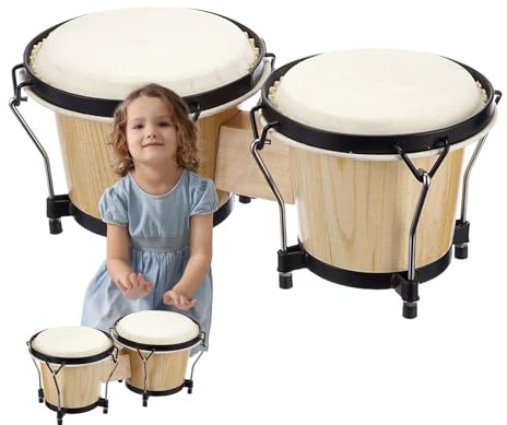 Hogvinnatil HOLZBONGOS, BONGO WOOD BONGO | Percussion Musikinstrument Anfänger | 6 Zoll und 7 Zoll Bongos, Pädagogisches Schlaginstrument für Erwachsene