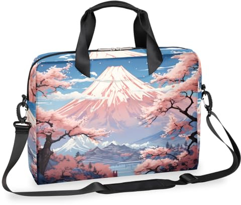 Laptoptasche 15,6 Zoll Sakura Mount Fuji Laptoptasche Wasserdicht Laptop Schulter Messenger Bag für Damen Herren, Schwarz