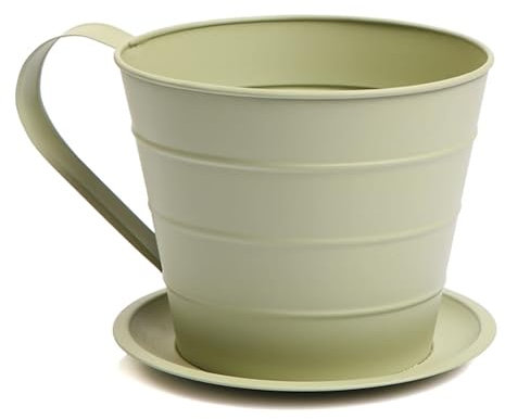 HMIR Cup & Saucer Planter - Charming Ceramic Flower Pot for Indoor and Outdoor Plants, Large Cup and Saucer Planter with Saucer, Perfect for Small Succulents, Herbs, and Decorative Greenery (Green)
