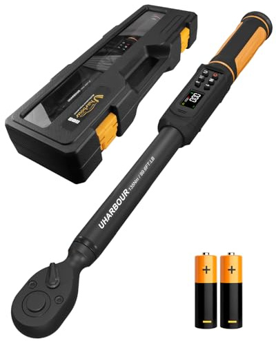 Uharbour Digitaler Drehmomentschlüssel, 3/8-Zoll-Antrieb, 6,8-135 Nm Reichweite, elektrischer Drehmomentschlüssel mit Dual-Richtungs-Ratsche, ± 1% Genauigkeit mit Vibration, Summer und LED-Alarm