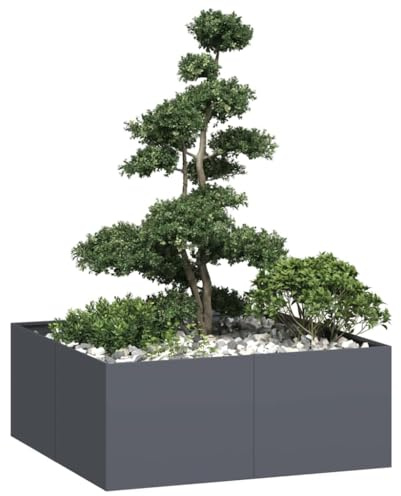 Tomostar Hochbeet, Blumenkasten, für den Garten, Pflanzkasten, Anthrazit, 100 x 100 x 40 cm, Stahl
