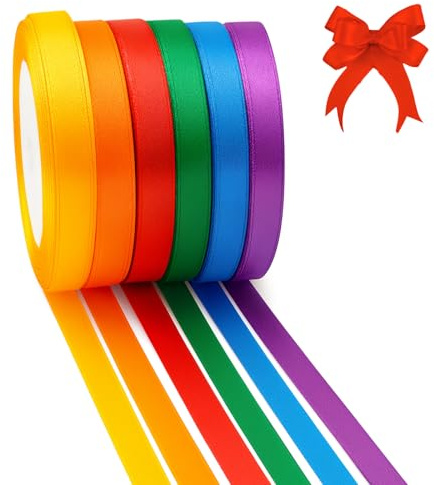 Geschenkband 6 Farben, 22M x 10MM Satinbänder,Bunt Schleifenband, Seidiges und Weiches Stoffbänder, Geschenkband Set für Basteln, Floristik, Einladungskarten & Festdeko