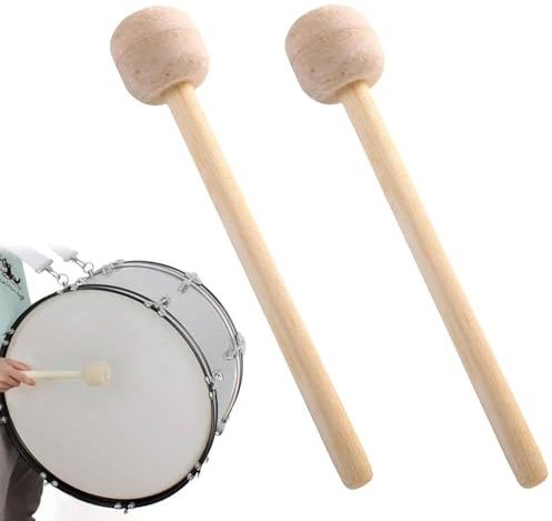Trommelschlägel, Bass Drum Mallet, Paukenschlägel, Filzschlägel, Marschtrommel Schlägel, Filz Kopf Schlagzeug SchläGel, Holzgriff, für Pauken, Snare Drum, Schlaginstrument, Band Zubehör, 2 Stück