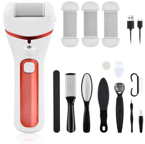 15 in 1 Elektrischer Hornhautentferner, IPX7 Wasserdicht, 3 Geschwindigkeiten 3 Ersatzrollen LED Anzeige, Fusspflege Set Professionell, Pediküreset Hornhaut Entfernen Fuß Elektrisch Hornhaut entfernen