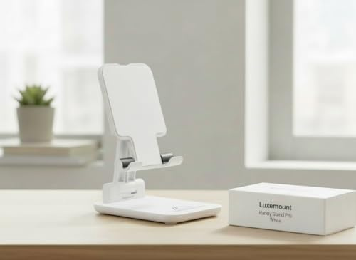 Luxemount Phone Stand Pro – Faltbare Smartphone Halterung für Schreibtisch & Reise – Extrem stabil, rutschfest & Kompatibel mit iPhone, Samsung, Google & Tablets – Ideal für Videocalls & Home-Office