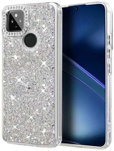 BEEJTUNY Hülle für Google Pixel 5 XL/Pixel 4A 5G, Handyhülle Transparente mit Glitzerndem Diamant Linsenrahmen, Glänzend Stoßfeste Weiche TPU-Schutzhülle. Glänzend