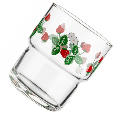 BAZEITFLOW Tasse Verre Motif Fraise Verre Résistant pour Boissons Maison et Restaurant Compatible Lait Jus Thé Café