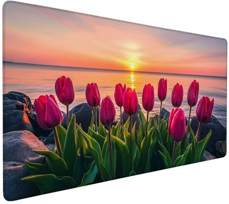 Alfombrilla Ratón Rojo Alfombrilla Ratón XXL 700 x 300 x 3mm, Flor Mouse Pad Gaming con Base de Goma Antideslizante, Superficie Resistente a Salpicaduras y Bordes Cosidos, Mousepad para PC, Model 551