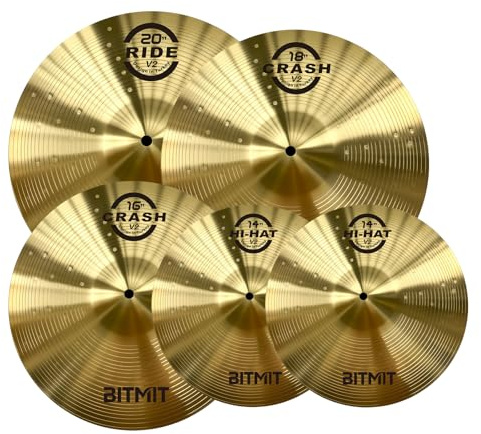 Alloy Cymbal Pack, 5 Pieces Drum Cymbals Set 14Hi-hats/16Crash/18Crash/20Ride Cymbals for Drum Set