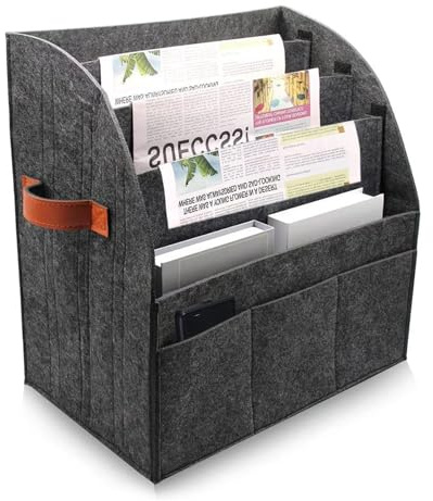 DHSWNNG 40x40x25cm Zeitschriftenständer, Filz Zeitungsständer Grau Modern Sammler Faltbarer Abnehmbare 4 Lagen Trennwand Zeitungskörbe 3 Kleine Taschen Zeitschriftensammler für Haus und Büro