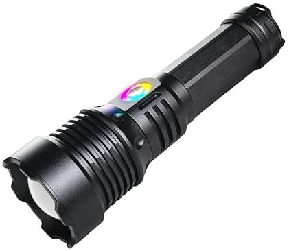 KZK Taschenlampe LED 3000 Lumen, Extrem Hell USB Aufladbar Taktische Taschenlampen mit supergroße Blende zoombare，COB-Seitenlicht, 6 Lichtmodi, IPX67 Wasserdicht für Camping, Wandern, Notfälle