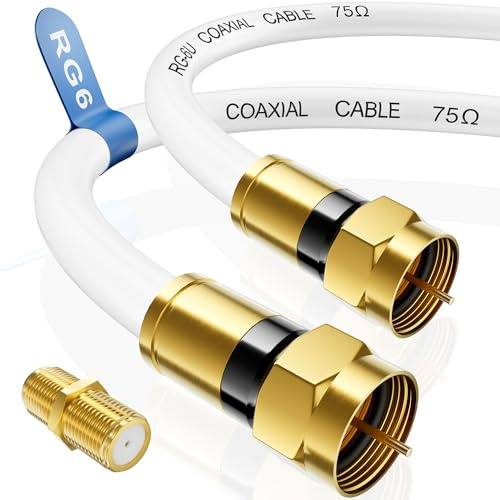 Sat Kabel 1m 2m 3m 5m 10m 15m 20m 30m, RG6 Koaxialkabel, HDTV Antennenkabel | Hochgeschwindigkeit Internet Satellitenkabel mit Vergoldeten F-Stecker für DVB-S2,Modem Enthält Verbinder- 0.5m, Weiß