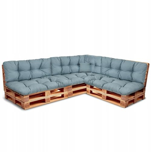 Wool & Home Palettenkissen Set für Gartenmöbel, 8-Teilig, Gesteppt, mit Polsterschaumfüllung, für Lounge, Palettensofa, Terrasse, Balkon und Garten Blau