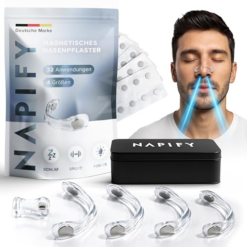 Nasenpflaster Magnet (32 Tage) – Nasenpflaster Magnetisch gegen Schnarchen –Starker Kleber aus Deutschland – für freies Atmen, Sport-Performance & mehr Fokus Anti Schnarch Schnarchstopper-Transparent