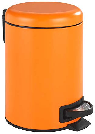 WENKO 22442100 Kosmetik Treteimer Leman Kosmetikeimer mit Tretmechanismus, Fassungsvermögen 3 L, Stahl, orange mattiert, 22.5 x 17 x 25 cm