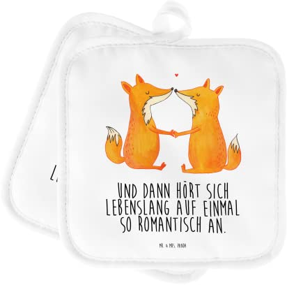 Mr. & Mrs. Panda 2er Set Topflappen Füchse Liebe - Geschenk, Fuchs, Topflappen mit Spruch, Liebespaar, Partner, Topfhandschuh, Freund, Topflappen