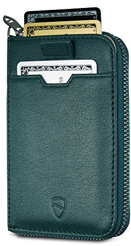 Vaultskin Geldbörse aus Leder mit RFID-Schutz - Schlankes Portemonnaie für Herren & Damen mit Kartenetui & Münzfach, Kompakt & Stilvoll, (Grün, Notting Hill)